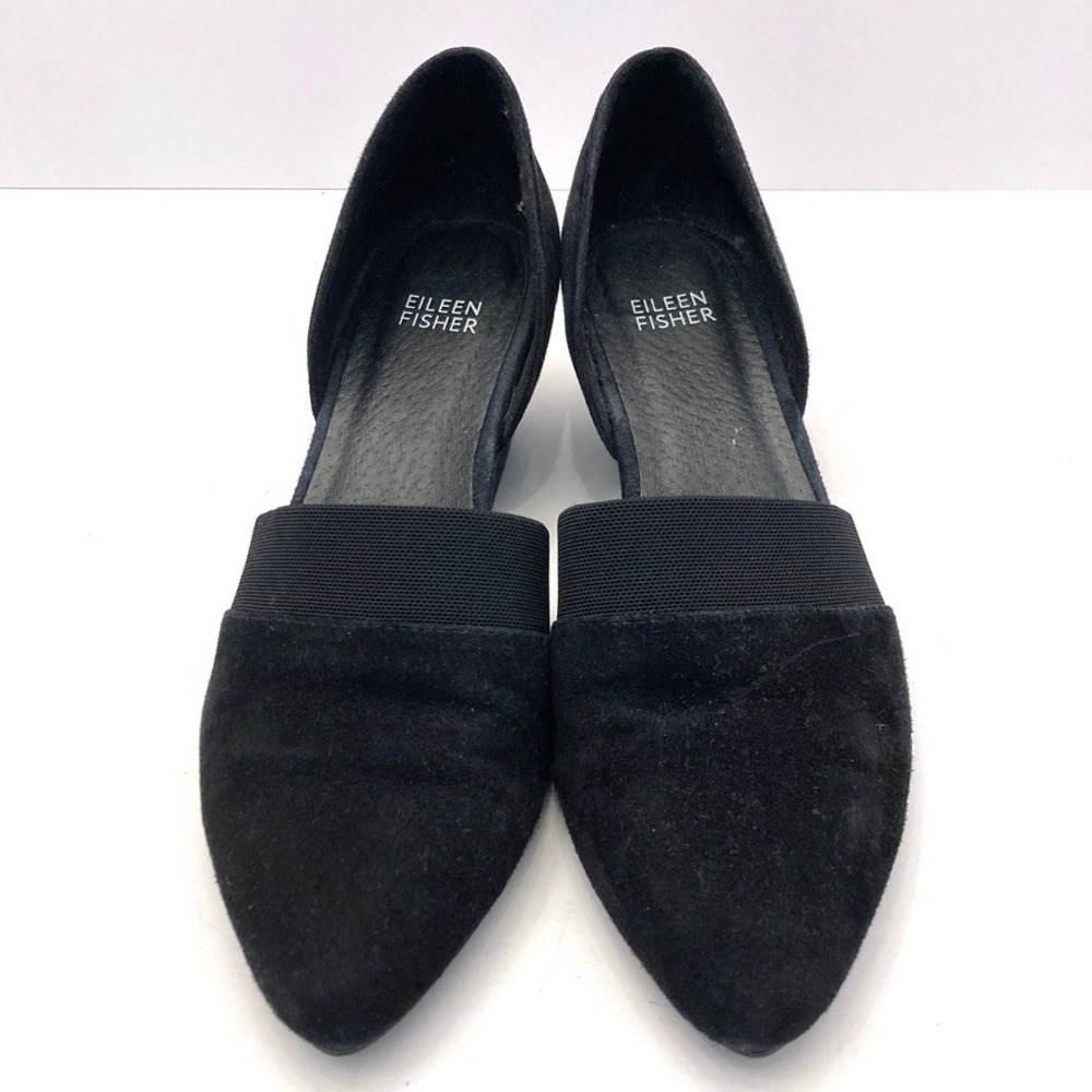 Eileen Fisher Hilly Suede d'Orsay Pump Womens 7 Black Pointed Toe Cut Outs - Picture 9 of 11